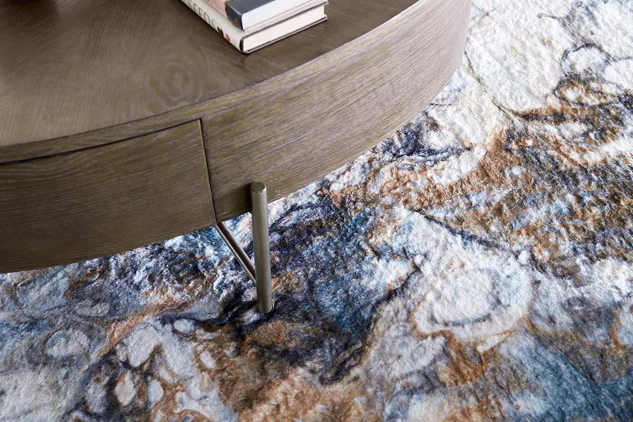 Detail of Vapor rug with Brixton coffee table 