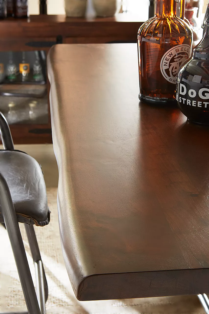 Closeup of River City live edge table