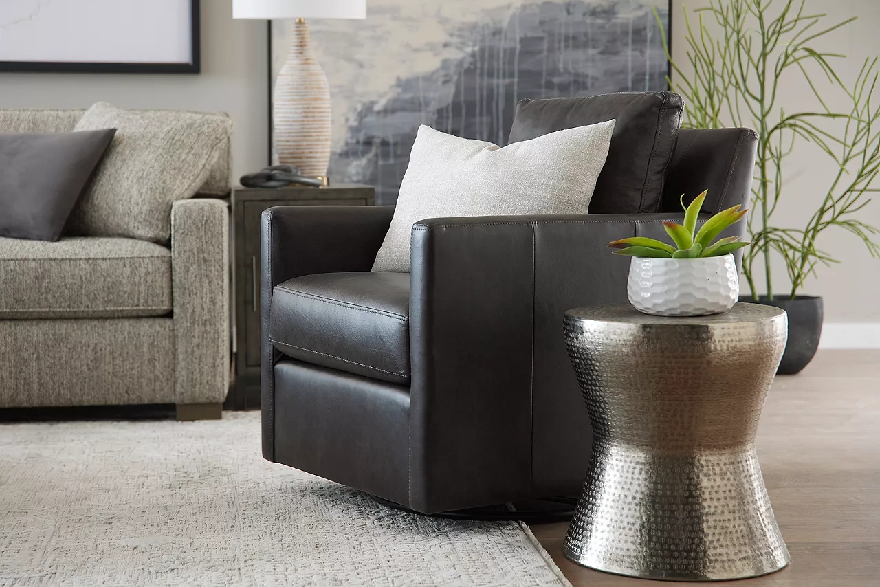 Katrina Leather Swivel Accent Chair