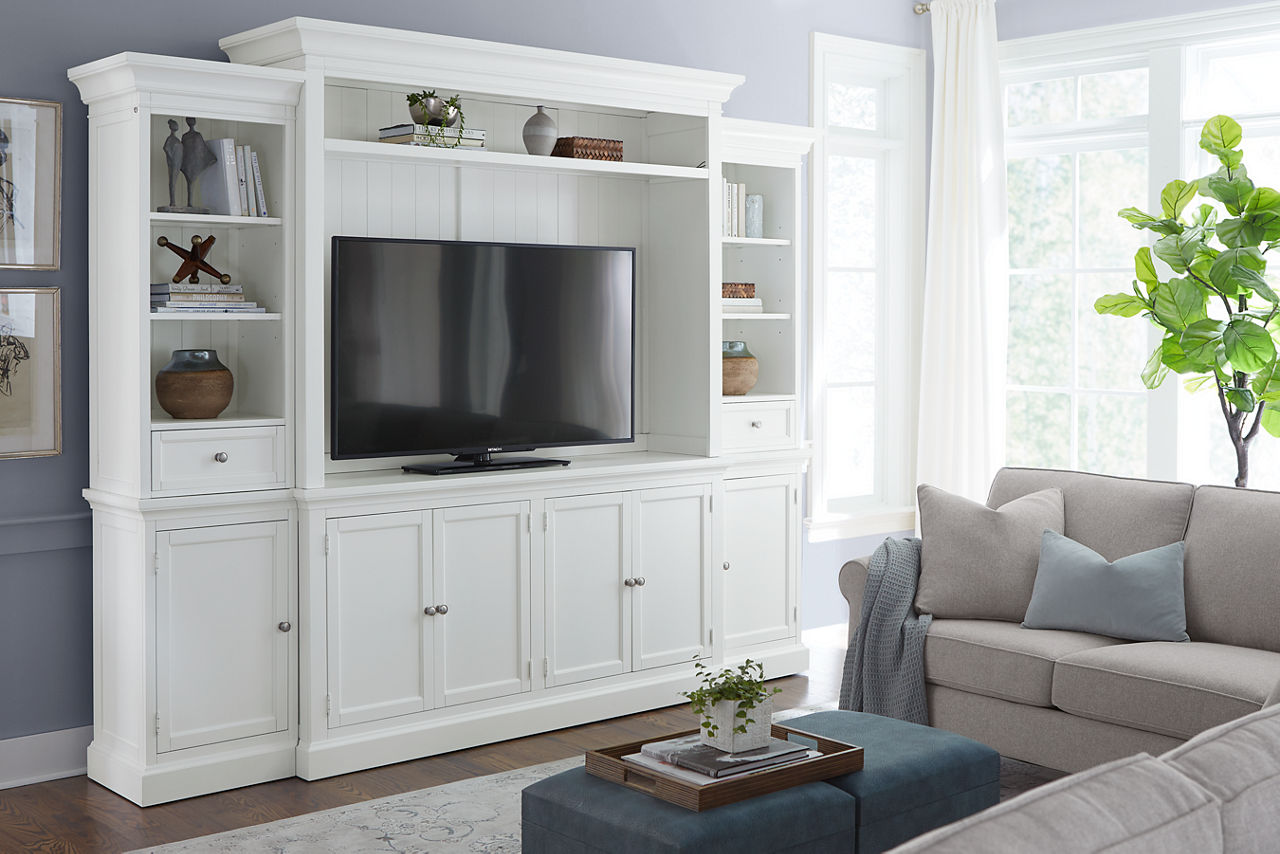 Arlington Entertainment Wall in White in a room scene.