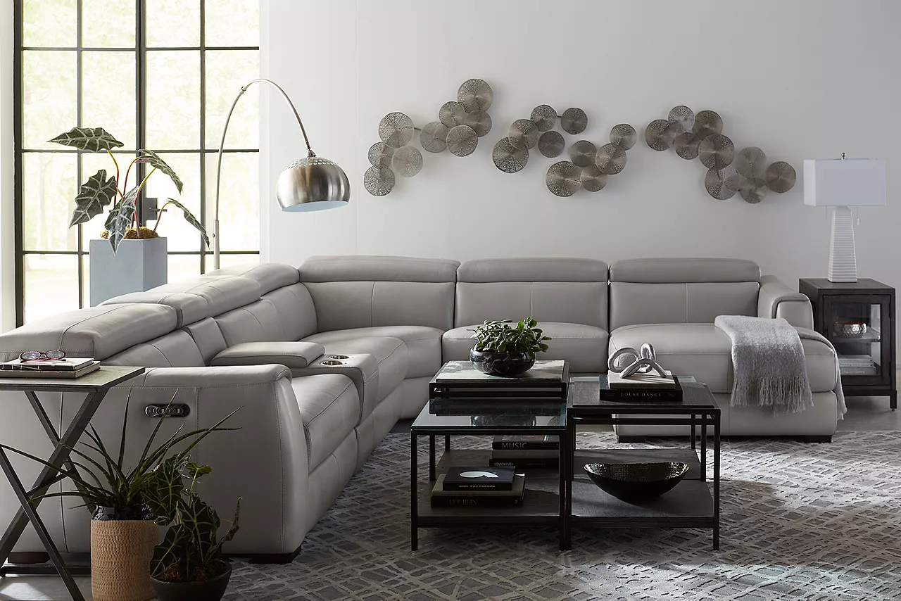 Leo Sectional in Dove Gray in a room scene.