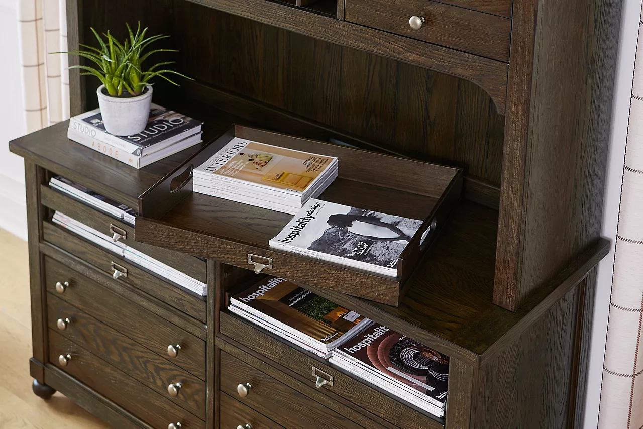 Montgomery credenza and hutch with removable trays and two file drawers