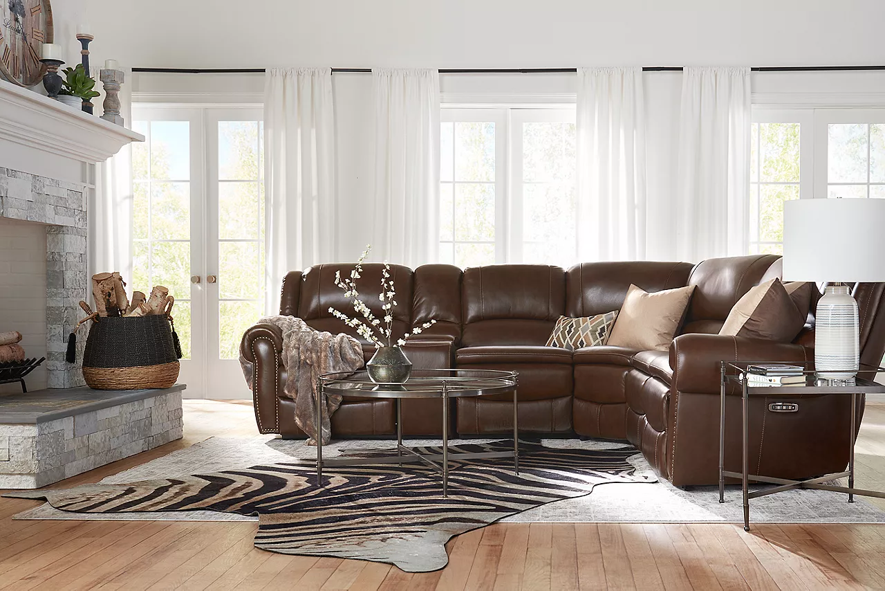 Drake sectional in Chestnut in a room scene.
