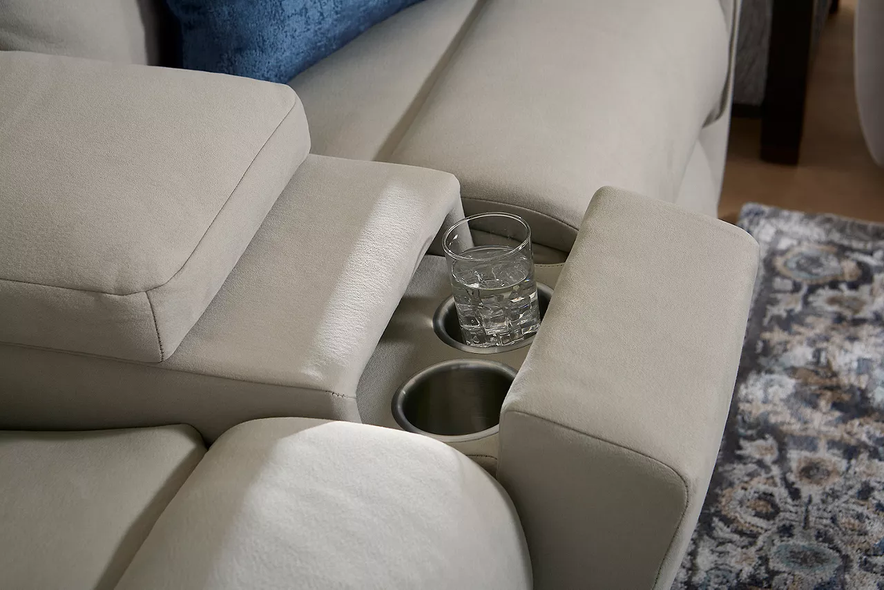 Hidden upholders in Aaron loveseat console