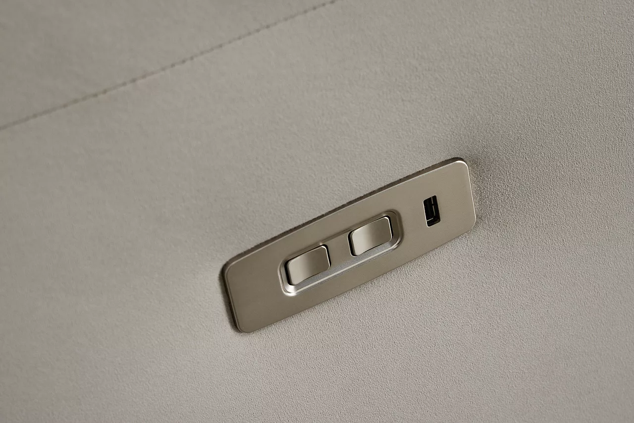 Detail of Aaron USB port and reclining power button