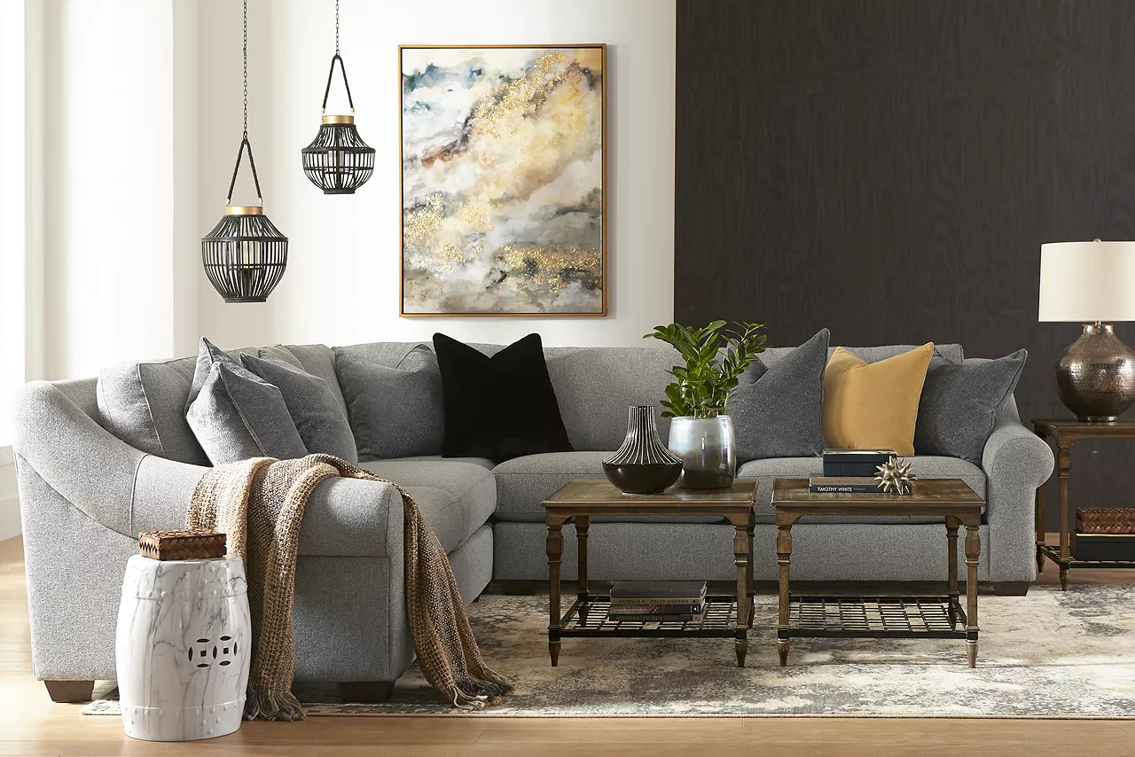 Laney sectional in Ash in a room scene.