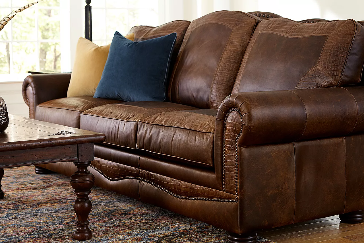 Dakota Sofa in American Bison Walnut- Tooled in a room scene.