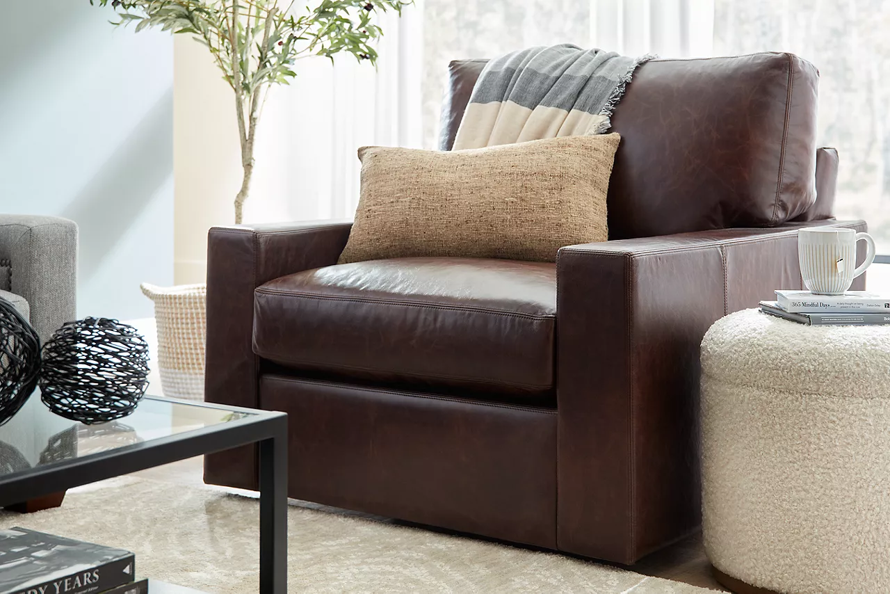 Mason Swivel Chair in Forli Brown in a room scene.