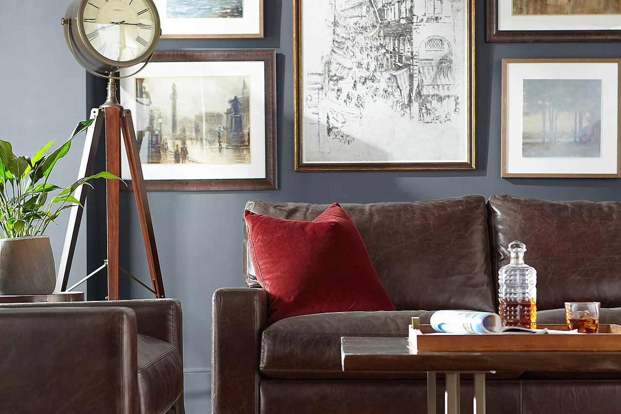 Mason Grande 3-seat sofa and swivel chair in Forli Brown in a room scene.