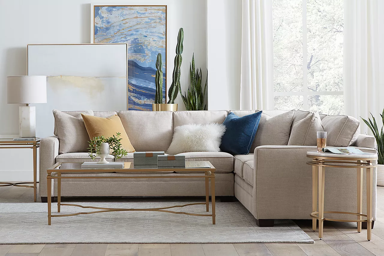 Beckett Sectional in Brixton Feather in a room scene.