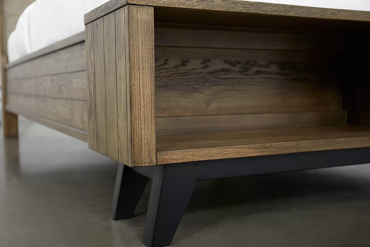 Closeup of the footboard of the Boulder Creek storage bed.