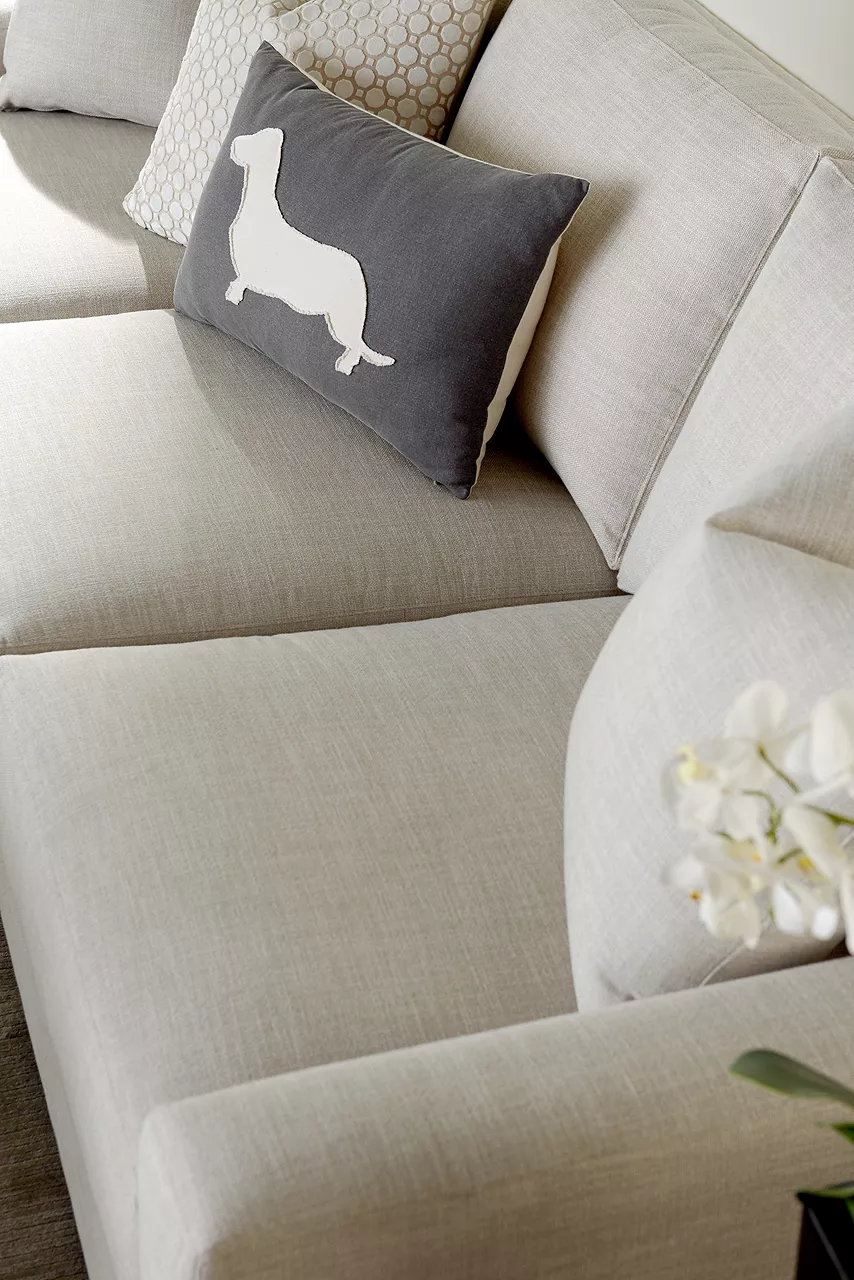 Destinations 3-Seat Sofa in Convert Ivory. Closeup to show detail and texture in a room scene.