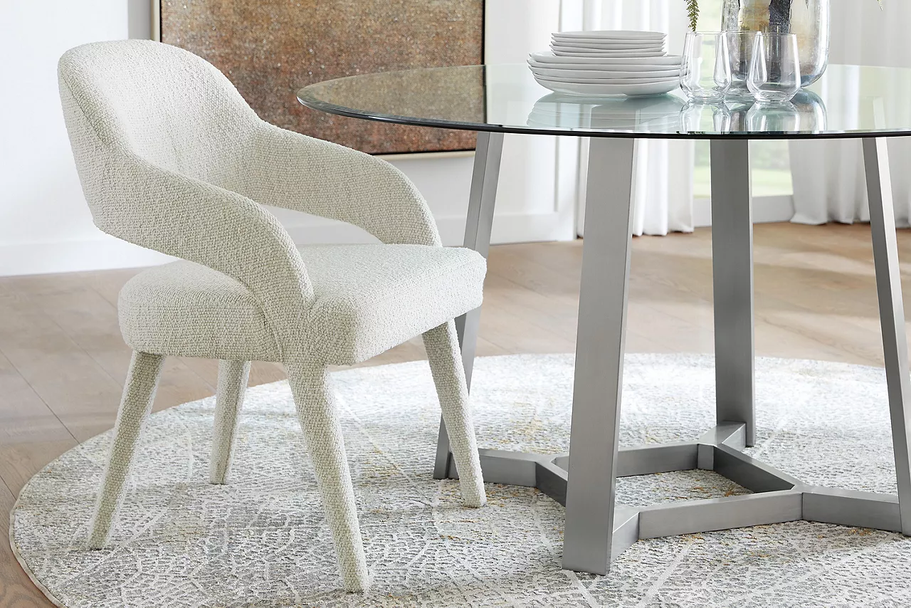 Detail of Landry square base dining table with Cody dining chair