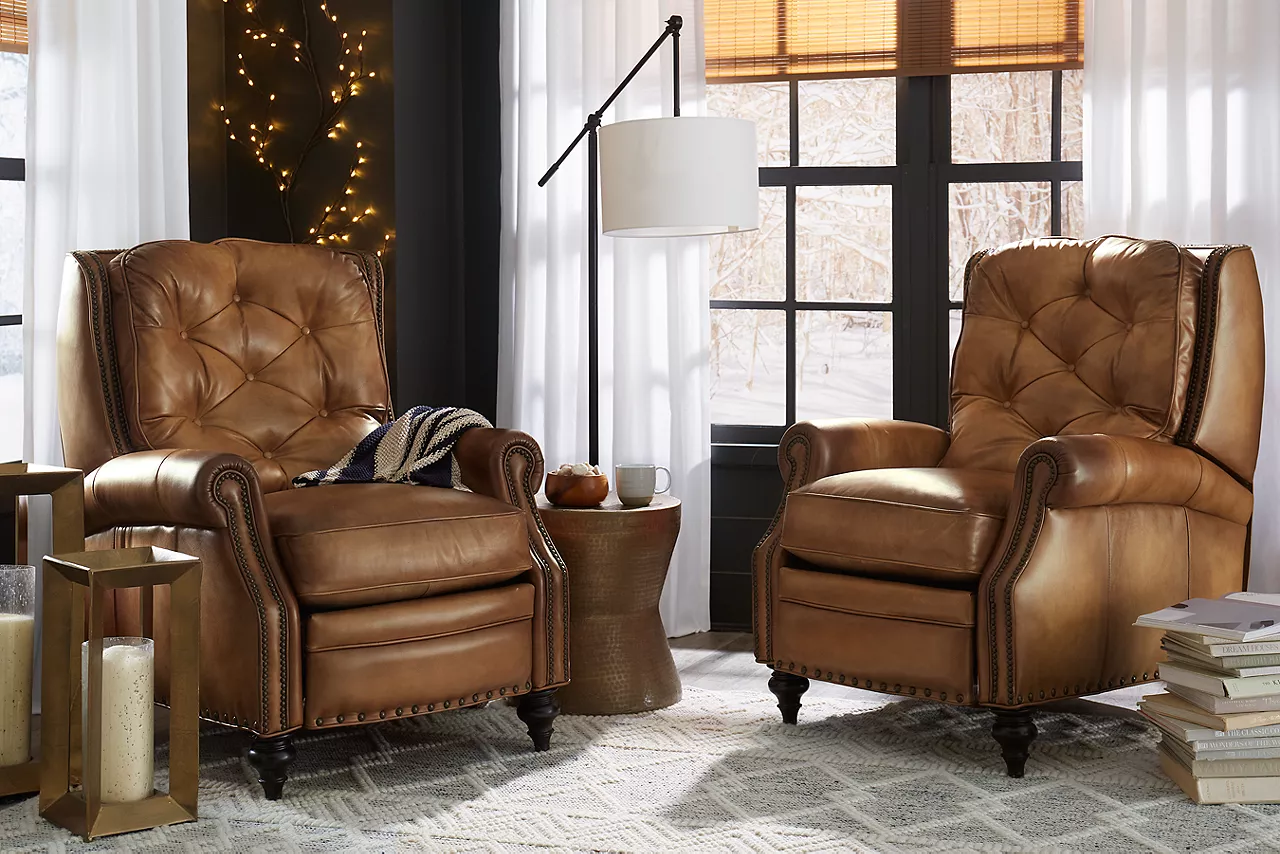 Image of two symmetrical leather chairs