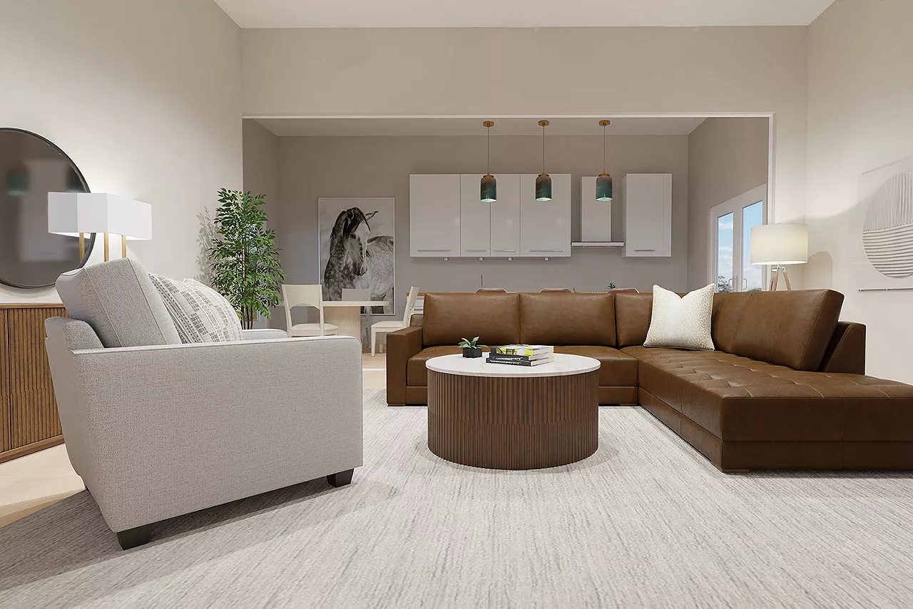 Rendering of Banks leather sectional and chair
