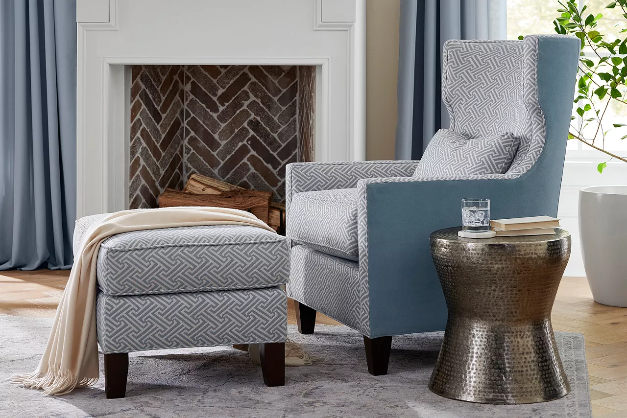 Lillian Wingback Accent Chair and ottoman
