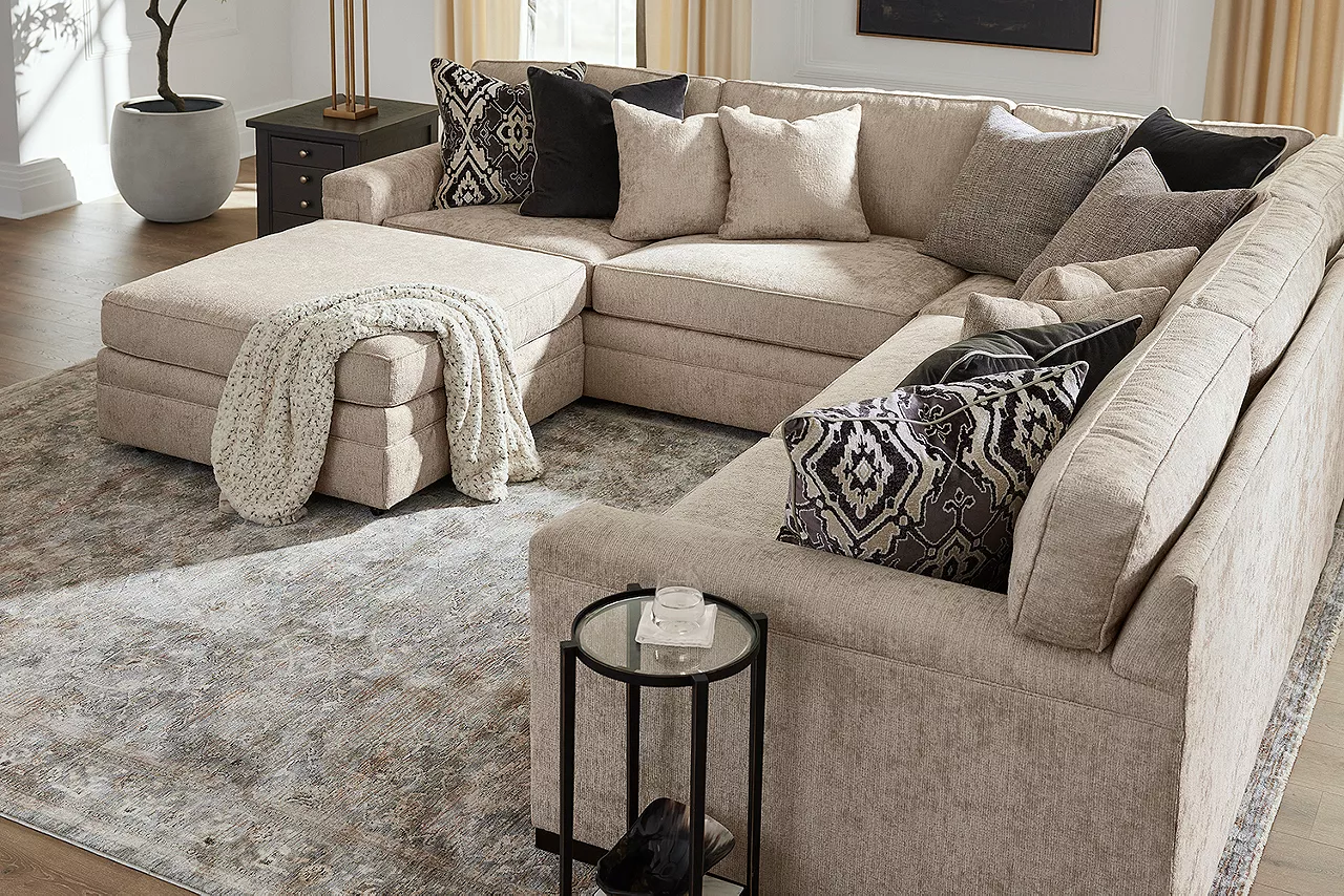 Detail of Elizabeth sectional with cocktail ottoman