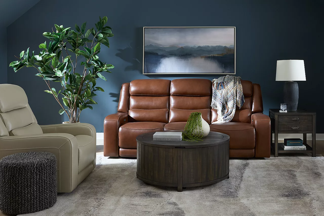 Ryder power sofa and recliner with Coleford occasional tables in a room scene