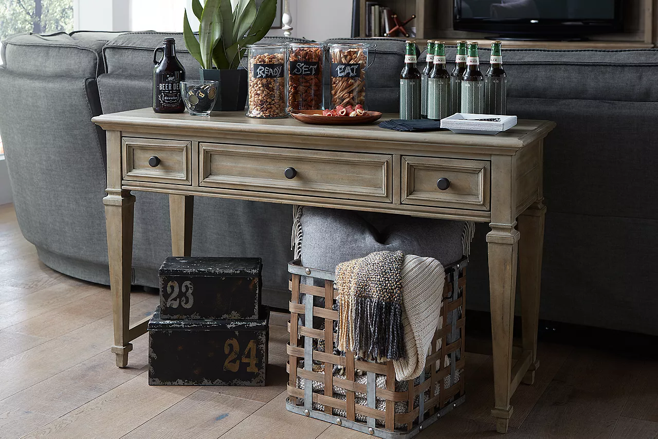 Image of accent table with game day food on top