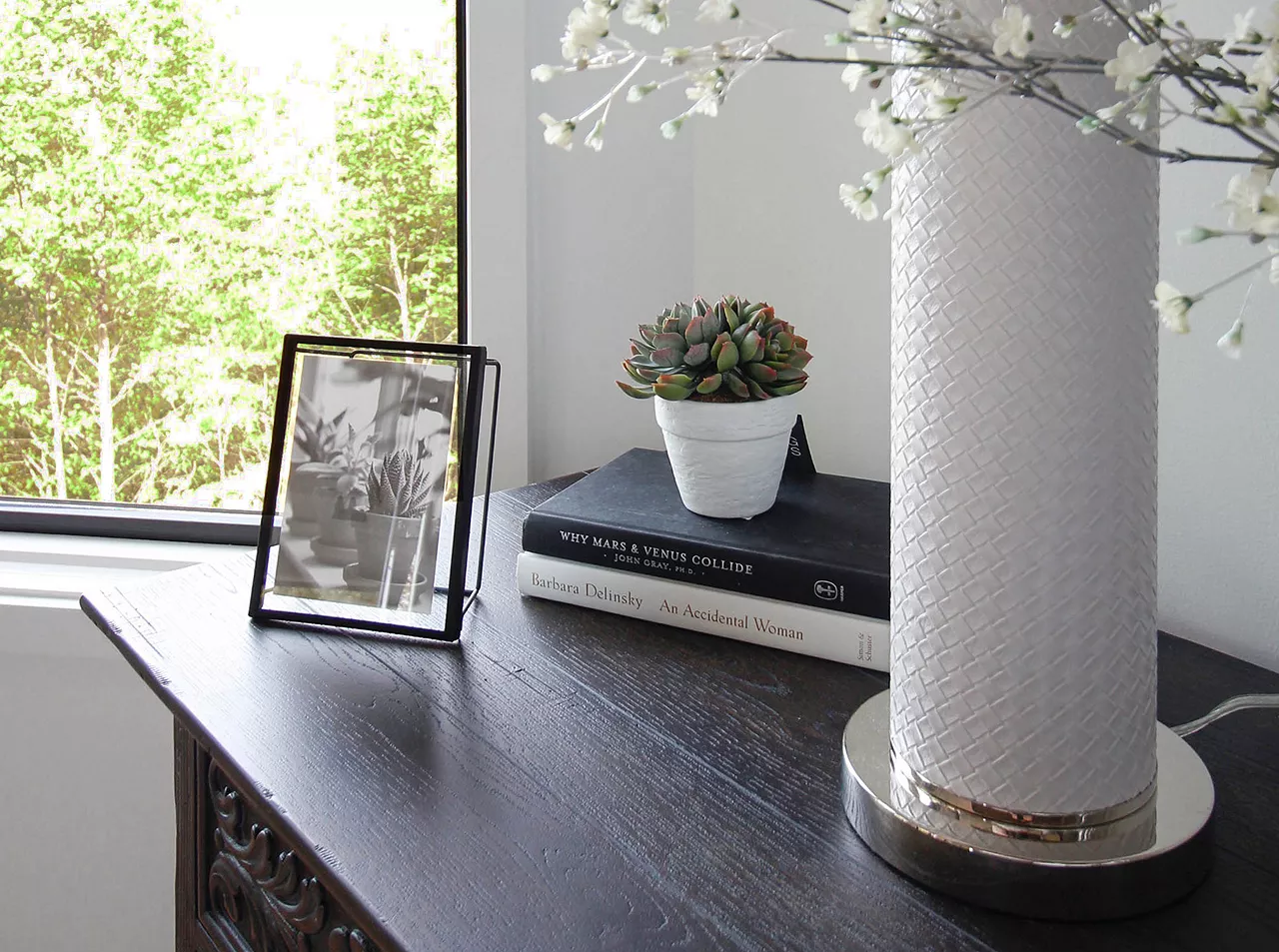 closeup shot of bedside table 