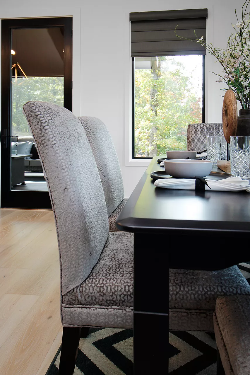 Closeup shot of upholstered dining chairs