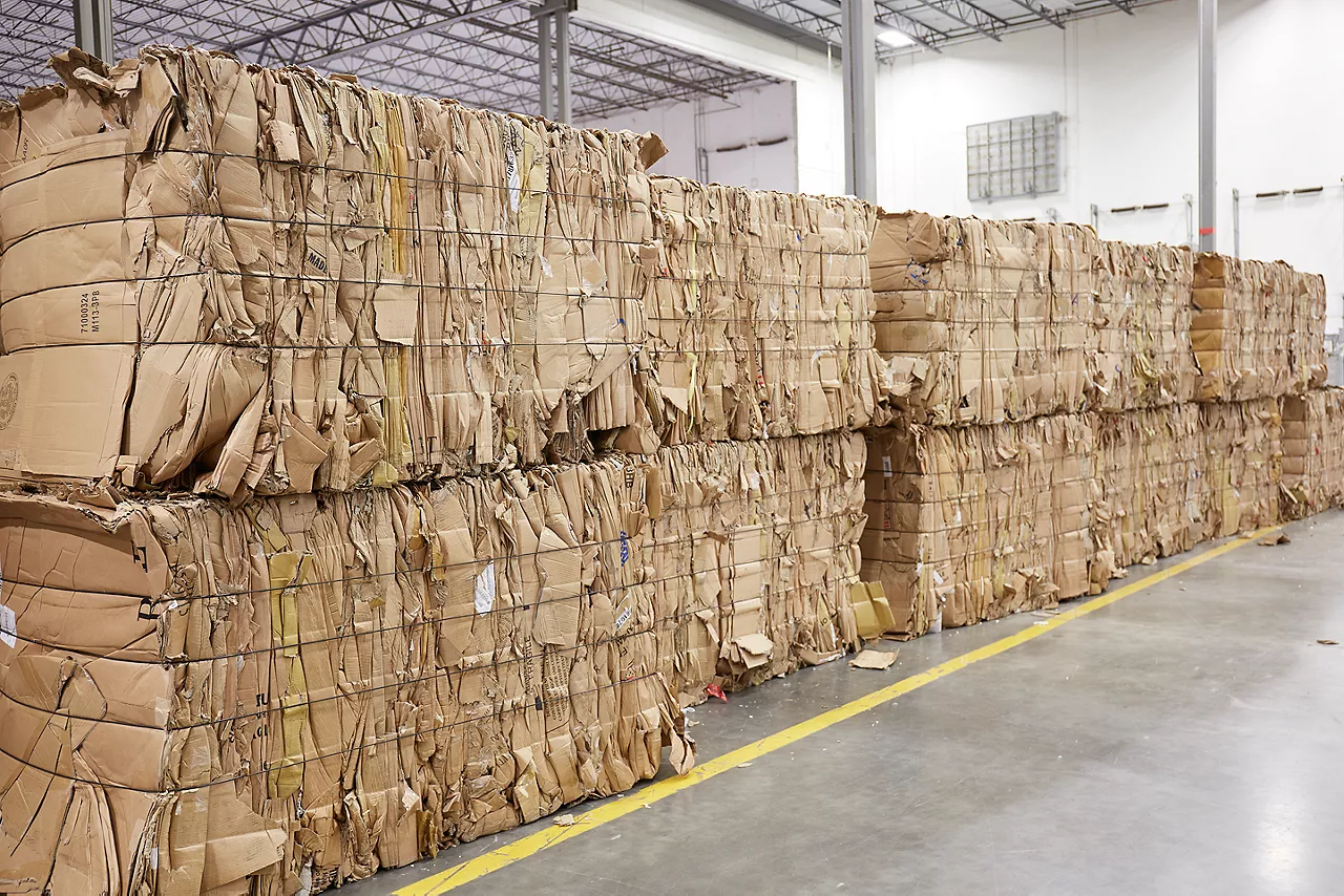 Detailed image of cardboard boxes bundled for recycling