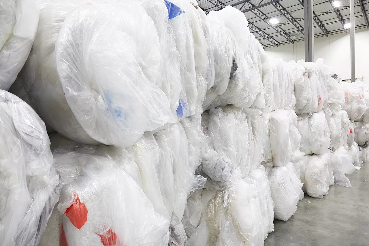 Detailed image of plastic bundles about to be recycled