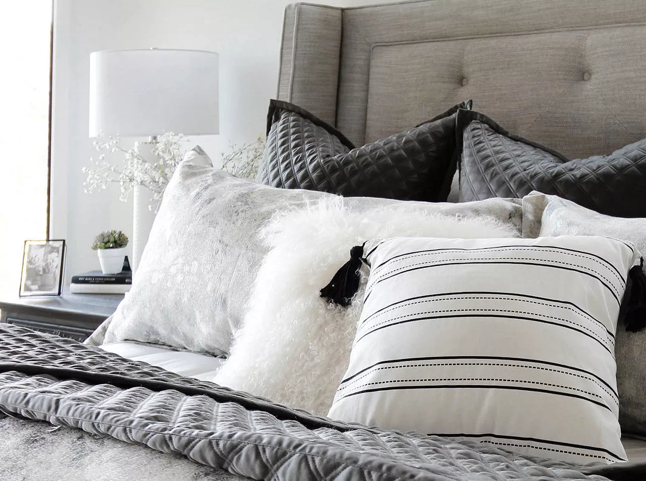 Closeup shot of pillows on Hyde Park bed